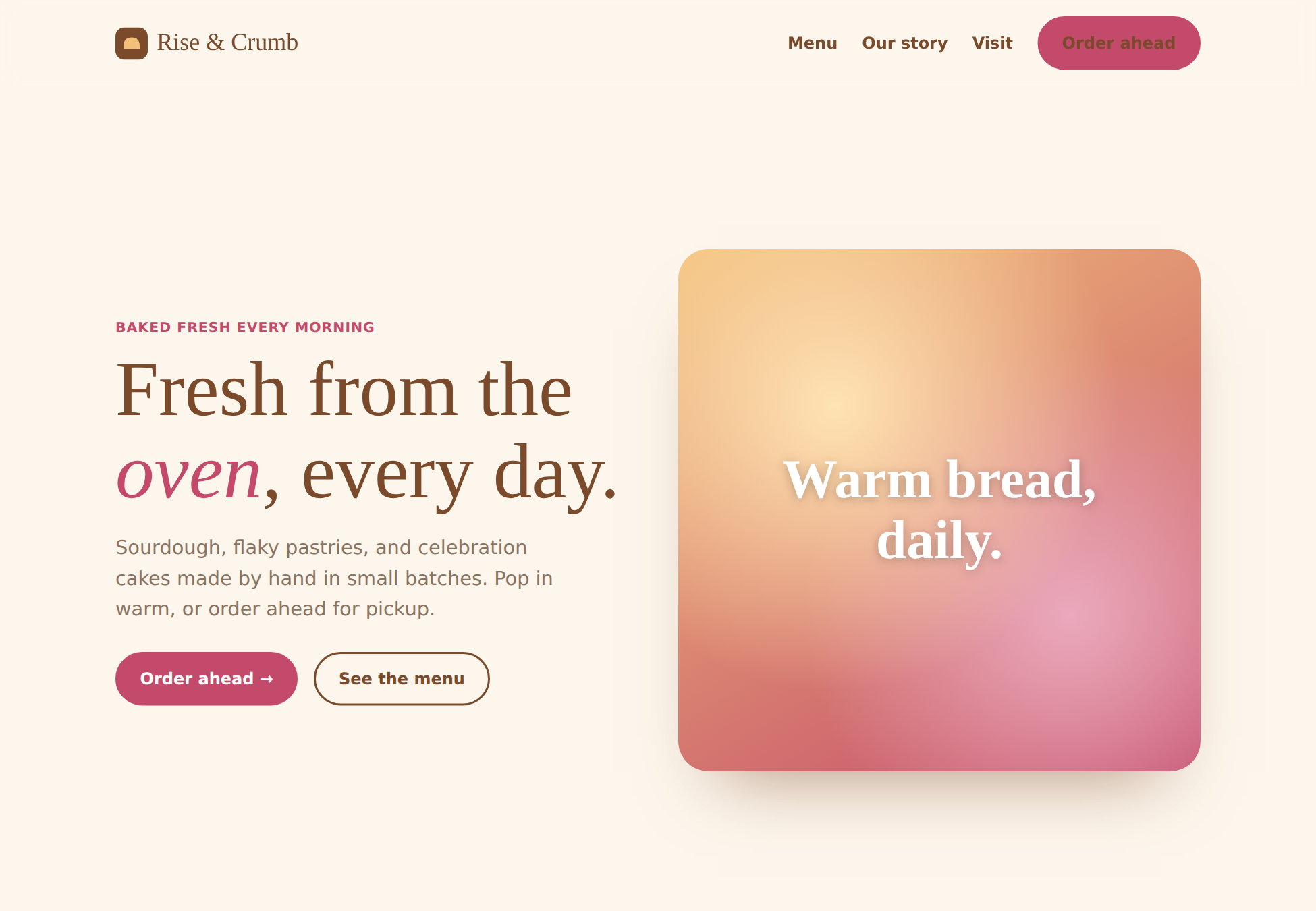 Rise & Crumb bakery demo homepage