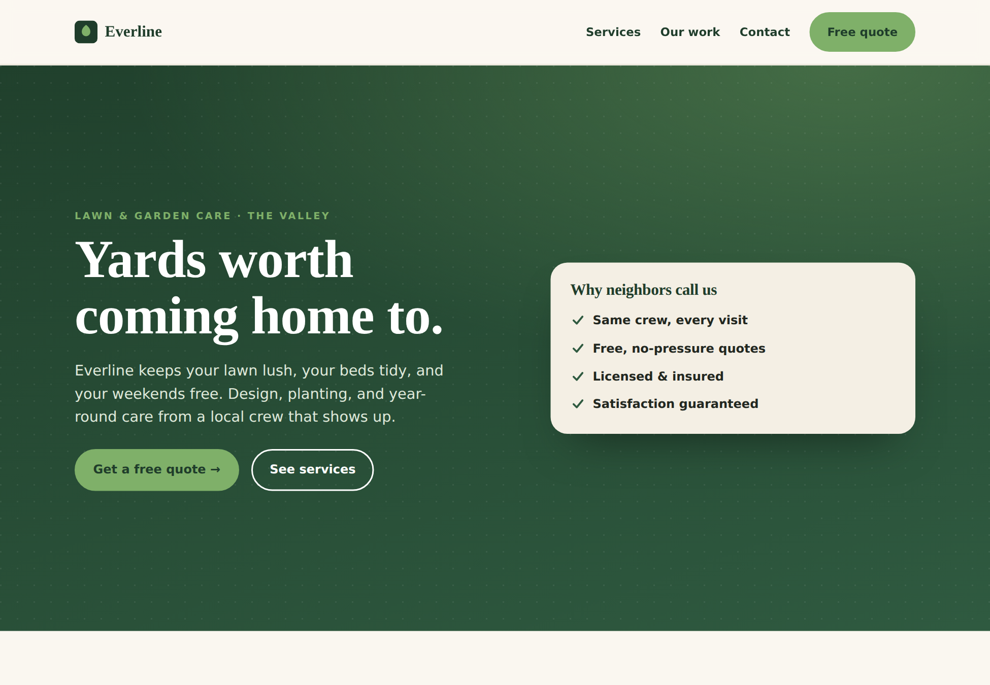 Everline Landscaping demo homepage