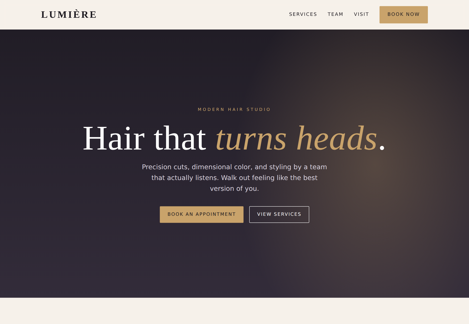 Lumière Hair Studio demo homepage